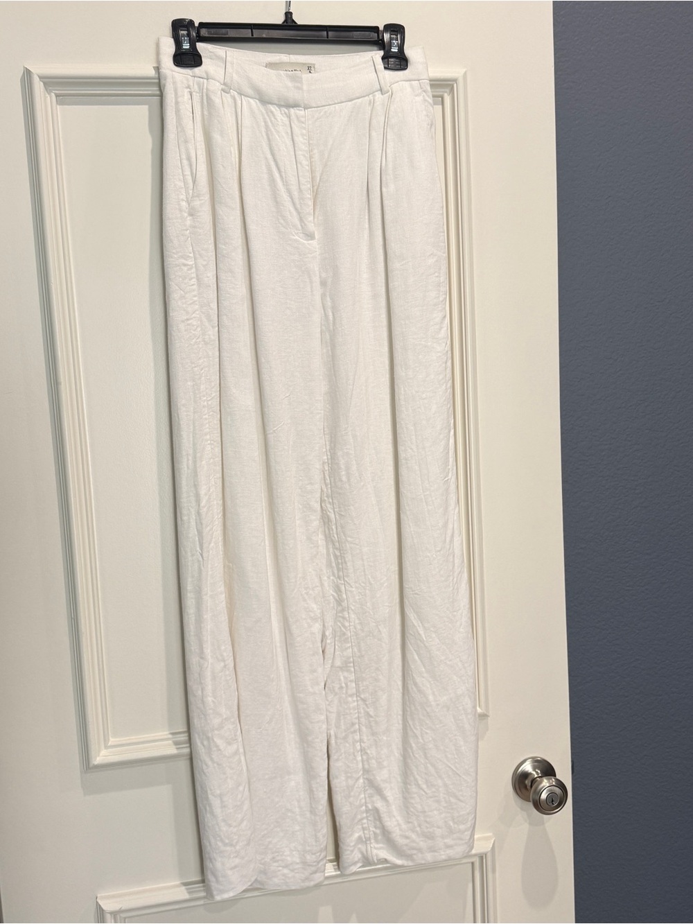 Abercrombie & Fitch White Wide-Leg Linen-Blend Pants